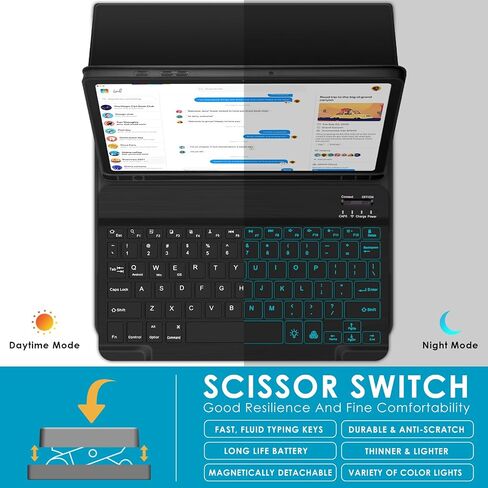 حافظة لوحة المفاتيح DETUOSI بإضاءة خلفية لجهاز Samsung Galaxy Tab A9 Plus/ A9+ 5G 11 بوصة (SM-X210) 2023 Android Tablet مع حامل قلم S | غطاء خلفي ناعم من مادة TPU | إغلاق مغناطيسي | لوحة مفاتيح لاسلكية قابلة للفصل ذات 7 ألوان in Saudi Arabia