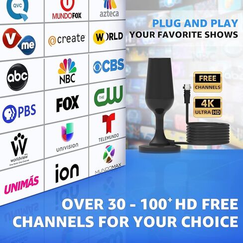 DTB Smart TV Antenna, Indoor Digital TV Antenna, Long Range Signal Booster 4K fire Stick max Free for All 4K 1080P HD TV Antenna, Local Channel Support All TVs with 10ft coaxial Cable in Kuwait