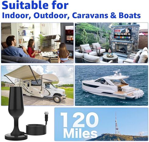 DTB Smart TV Antenna, Indoor Digital TV Antenna, Long Range Signal Booster 4K fire Stick max Free for All 4K 1080P HD TV Antenna, Local Channel Support All TVs with 10ft coaxial Cable in Kuwait