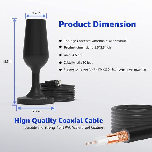 DTB Smart TV Antenna, Indoor Digital TV Antenna, Long Range Signal Booster 4K fire Stick max Free for All 4K 1080P HD TV Antenna, Local Channel Support All TVs with 10ft coaxial Cable in Kuwait