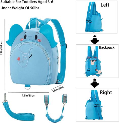 Toddlers Leash Convertible Chest Bag Mini Backpacks with Child Kids Anti-Lost Wristlets Wrist Link (Elephant) in Saudi Arabia