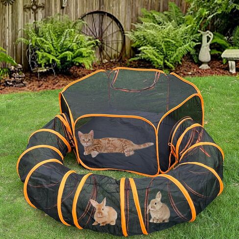 BNOSDM Outdoor Cat Enclosures Portable Pop Up Cat Tent with Tunnel Foldable Mesh Pet Playpen Playground Within Storage Bag for Cats Kitten and Small Animals Outside in Saudi Arabia