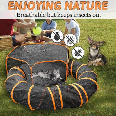 BNOSDM Outdoor Cat Enclosures Portable Pop Up Cat Tent with Tunnel Foldable Mesh Pet Playpen Playground Within Storage Bag for Cats Kitten and Small Animals Outside in Saudi Arabia