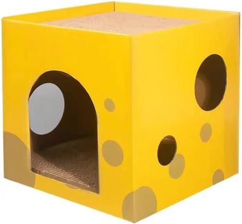 Cat Condo with Two Scratching Pads, 11.8"x11.8"x11.8". Sweet Home for Kittens, Cats & Small Pets (Yellow) in Saudi Arabia