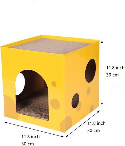 Cat Condo with Two Scratching Pads, 11.8"x11.8"x11.8". Sweet Home for Kittens, Cats & Small Pets (Yellow) in Saudi Arabia