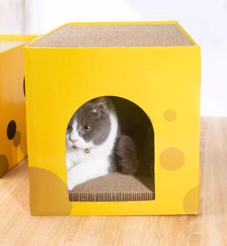 Cat Condo with Two Scratching Pads, 11.8"x11.8"x11.8". Sweet Home for Kittens, Cats & Small Pets (Yellow) in Saudi Arabia