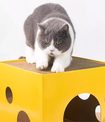 Cat Condo with Two Scratching Pads, 11.8"x11.8"x11.8". Sweet Home for Kittens, Cats & Small Pets (Yellow) in Saudi Arabia