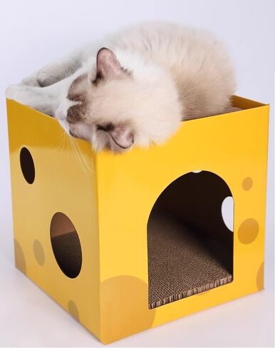 Cat Condo with Two Scratching Pads, 11.8"x11.8"x11.8". Sweet Home for Kittens, Cats & Small Pets (Yellow) in Saudi Arabia