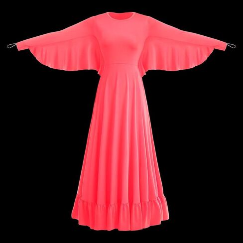 Womens Angel Wing Worship Liturgical Praise Dance Dress Loose Fit Full Length Ruffle Tunic Maxi Dancewear Ballet Gown in Saudi Arabia