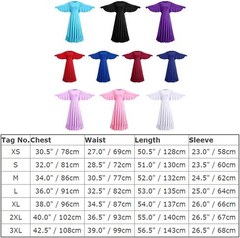 Womens Angel Wing Worship Liturgical Praise Dance Dress Loose Fit Full Length Ruffle Tunic Maxi Dancewear Ballet Gown in Saudi Arabia