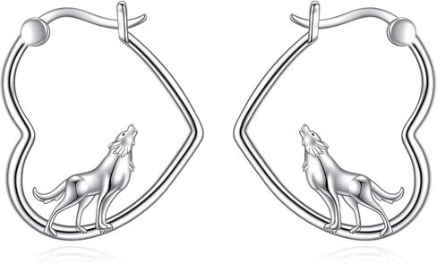 YFN Wolf Earrings Sterling Silver Animal Heart Hoop Earrings Dangle Drop Dangling Cute Wolf Jewelry Gifts for Women Girls in Kuwait