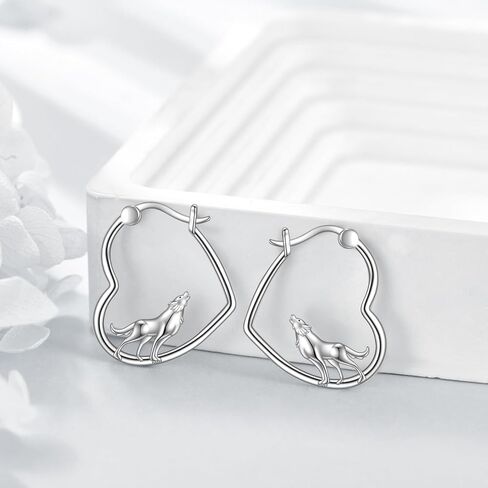 YFN Wolf Earrings Sterling Silver Animal Heart Hoop Earrings Dangle Drop Dangling Cute Wolf Jewelry Gifts for Women Girls in Kuwait