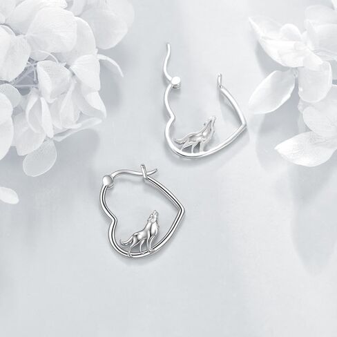 YFN Wolf Earrings Sterling Silver Animal Heart Hoop Earrings Dangle Drop Dangling Cute Wolf Jewelry Gifts for Women Girls in Kuwait