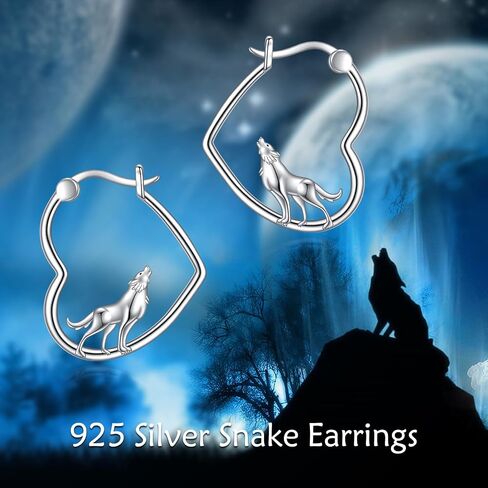 YFN Wolf Earrings Sterling Silver Animal Heart Hoop Earrings Dangle Drop Dangling Cute Wolf Jewelry Gifts for Women Girls in Kuwait
