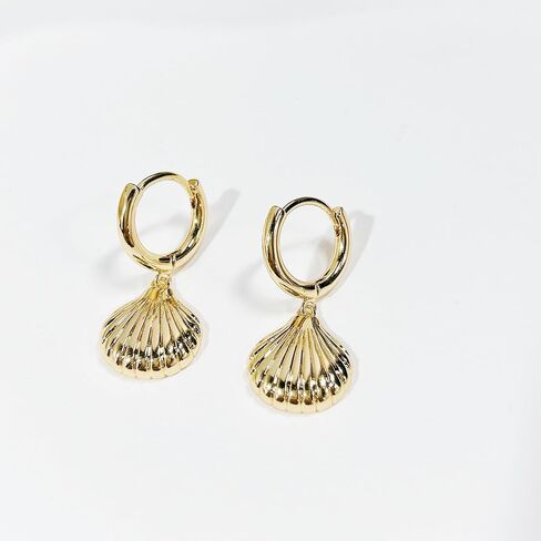 حلق هاجي هوب للنساء والفتيات مطلي بالذهب عيار 18 قيراط أنيق ولطيف صغير على شكل صدفة متدلية أقراط متدلية بسيطة ورقيقة وبسيطة ولا تسبب الحساسية على شاطئ بوهو هدية مجوهرات لعيد الحب in Kuwait
