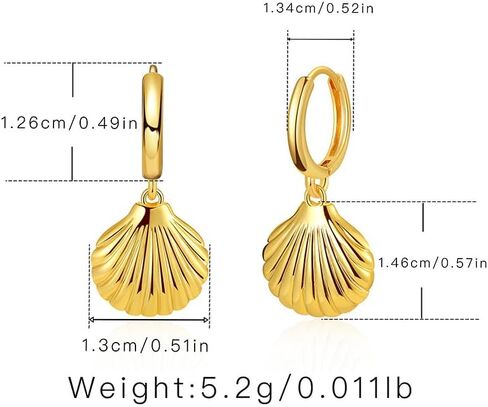 حلق هاجي هوب للنساء والفتيات مطلي بالذهب عيار 18 قيراط أنيق ولطيف صغير على شكل صدفة متدلية أقراط متدلية بسيطة ورقيقة وبسيطة ولا تسبب الحساسية على شاطئ بوهو هدية مجوهرات لعيد الحب in Kuwait