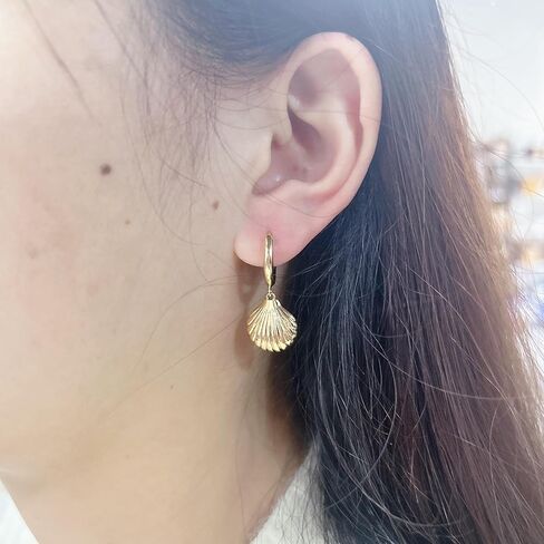 حلق هاجي هوب للنساء والفتيات مطلي بالذهب عيار 18 قيراط أنيق ولطيف صغير على شكل صدفة متدلية أقراط متدلية بسيطة ورقيقة وبسيطة ولا تسبب الحساسية على شاطئ بوهو هدية مجوهرات لعيد الحب in Kuwait