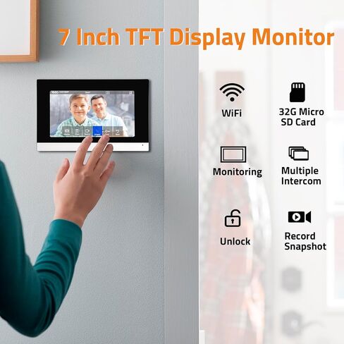 نظام اتصال داخلي بجرس باب فيديو IP لاسلكي، شاشة WiFi 7 بوصة مع كاميرا باب معدنية عالية الدقة (طاقة سلكية)، اتصال داخلي عبر الفيديو مع سجل بطاقة 32 جيجا، تطبيق عن بعد صوت ثنائي الاتجاه، فتح لنظام أمان المنزل in Kuwait