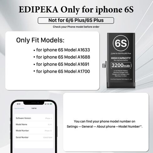 بطارية لهاتف iPhone 6S، بطارية بديلة بقدرة 3200 مللي أمبير في الساعة فائقة السعة جديدة 0 دورة لهاتف iPhone 6S موديل A1633 A1688 A1700 مع أداة إصلاح احترافية in Kuwait