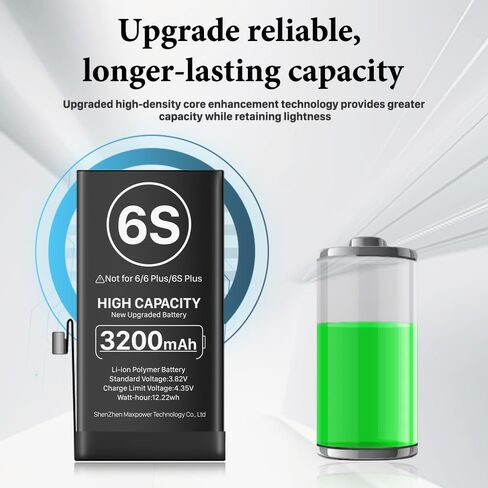 بطارية لهاتف iPhone 6S، بطارية بديلة بقدرة 3200 مللي أمبير في الساعة فائقة السعة جديدة 0 دورة لهاتف iPhone 6S موديل A1633 A1688 A1700 مع أداة إصلاح احترافية in Kuwait
