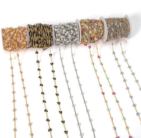 YoungJewl 2 Yards Handmade Natural Raw Healing Crystal Points Gemstone Smooth and Polygonal Beaded Strand Drilled with Brass Chain for Jewelry Making and DIY Crafts(Black) in Kuwait