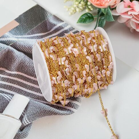 YoungJewl 2 Yards Handmade Natural Raw Healing Crystal Points Gemstone Smooth and Polygonal Beaded Strand Drilled with Brass Chain for Jewelry Making and DIY Crafts(Black) in Kuwait