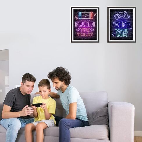 مجموعة ديكور ألعاب فيديو نيون مكونة من 4 قطع (8 × 10 بوصة)، ديكورات غرفة الأولاد للحمام، كلمات مضحكة، لوحة فنية جدارية لألعاب الأطفال الصبيان، ديكور جداري للاعبين، حمام صبي في سن المراهقة، بدون إطارات (4 عبوات) in Kuwait