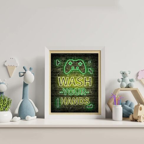 مجموعة ديكور ألعاب فيديو نيون مكونة من 4 قطع (8 × 10 بوصة)، ديكورات غرفة الأولاد للحمام، كلمات مضحكة، لوحة فنية جدارية لألعاب الأطفال الصبيان، ديكور جداري للاعبين، حمام صبي في سن المراهقة، بدون إطارات (4 عبوات) in Kuwait