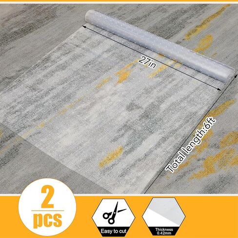 2 Rolls 27 Inches x 6 Feet Clear Plastic Floor Protector PVC Plastic Runner with Grippers Non Slip Stain Resistant Plastic Floor Mat Ribbed Plastic Floor Covering for Carpet Rug in Saudi Arabia