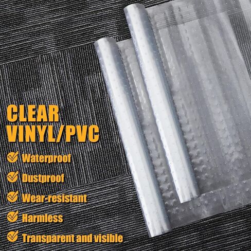 2 Rolls 27 Inches x 6 Feet Clear Plastic Floor Protector PVC Plastic Runner with Grippers Non Slip Stain Resistant Plastic Floor Mat Ribbed Plastic Floor Covering for Carpet Rug in Saudi Arabia
