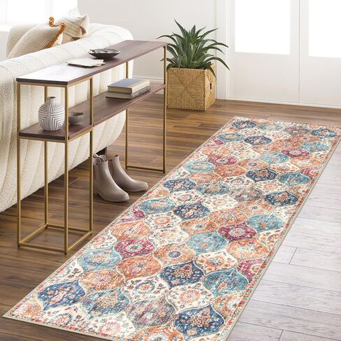 Washable Entryway Rug, 2x3 Rug Non-Slip Soft Door Mat Indoor Entrance Ultra-Thin, Moroccan Trellis Small Area Rug Distressed Throw Rugs for Kitchen Entry Bathroom Bedroom(2x3ft, Multi) in Saudi Arabia