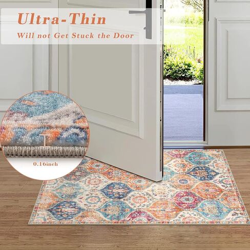 Washable Entryway Rug, 2x3 Rug Non-Slip Soft Door Mat Indoor Entrance Ultra-Thin, Moroccan Trellis Small Area Rug Distressed Throw Rugs for Kitchen Entry Bathroom Bedroom(2x3ft, Multi) in Kuwait