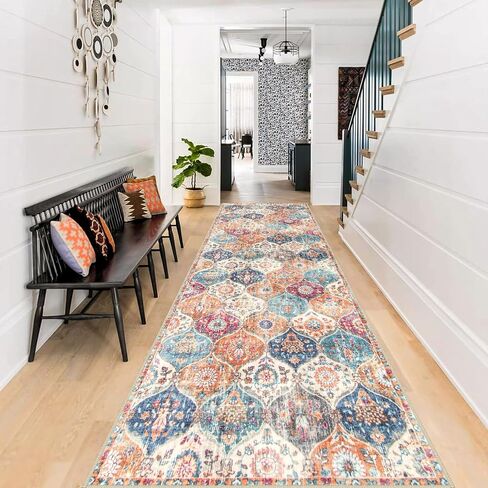 Washable Entryway Rug, 2x3 Rug Non-Slip Soft Door Mat Indoor Entrance Ultra-Thin, Moroccan Trellis Small Area Rug Distressed Throw Rugs for Kitchen Entry Bathroom Bedroom(2x3ft, Multi) in Saudi Arabia