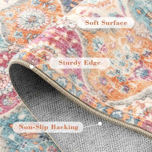 Washable Entryway Rug, 2x3 Rug Non-Slip Soft Door Mat Indoor Entrance Ultra-Thin, Moroccan Trellis Small Area Rug Distressed Throw Rugs for Kitchen Entry Bathroom Bedroom(2x3ft, Multi) in Kuwait