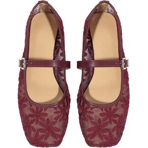GORGLITTER Women's Floral Shoes Embroidered Mesh Square Toe Ballet Flats in Kuwait