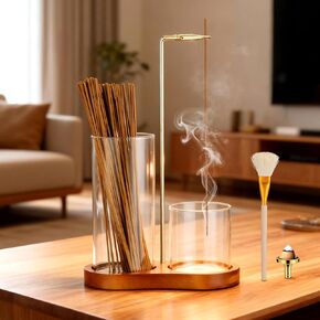 3 in 1 Incense Holder with Enlarged Ash Catcher for Sticks & Cones, Mess-Free Incense Burner with Brush, Ideal for Meditation, Yoga, Spa, Home Decor & Gift in Saudi Arabia