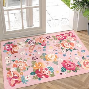 سجادة زهور سوداء مقاس 3 × 5 سجاد منطقة قابل للغسل لغرفة النوم وغرفة المعيشة والمطبخ بجانب السرير، سجادة صغيرة بوهو عتيقة لمزرعة بوهيمية شرقية غير قابلة للانزلاق، ديكور زهور ذهبية in Kuwait