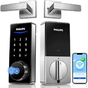 Philips Wi-Fi Smart Lock with Handles, WiFi Keyless Entry Front Door Lock Set, Keypad Deadbolt with Handle App Fingerprint Code Unlocking, Auto Locking, Built-in WiFi, Remote Control & Voice Unlock in Kuwait