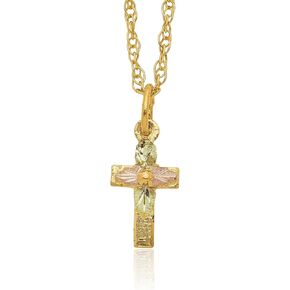 IceCarats 10K الصلبة ثلاثي اللون الوردي الأبيض الأصفر الأسود التلال الذهب المقدسة الصليب سلسلة قلادة in Kuwait