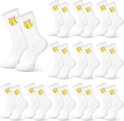 12 Pcs Softball Team Socks Gifts Bulk for Women, Pink Bow Softball Embroidered Socks Gifts Bulk for Women Girls Team Players Lovers Accessories in Kuwait