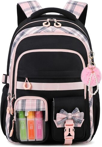 Girls Backpack,Multiple Pockets Bookbag for Middle & Elementary School,Large Capacity Kawaii Kids Backpack for Girls(Black Purple) in Saudi Arabia