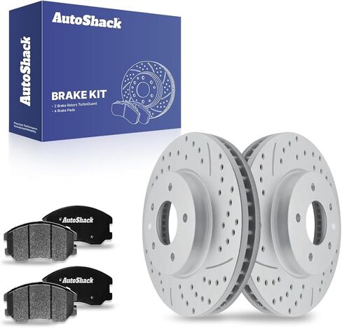 دوارات فرامل أمامية بفتحات تهوية مقاس 11.65 بوصة (296 مم) من AutoShack + استبدال وسادات فرامل سيراميك ممتازة لسيارة 2007-2009 شيفروليه إكوينوكس 2008-2010 ساتورن فيو 2012-2015 شيفروليه كابتيفا سبورت طقم فرامل 6 قطع in Kuwait