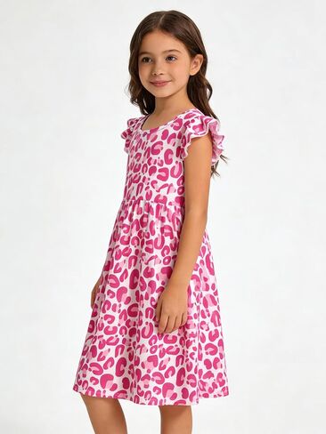 Girls Dress 3 Pcs Short Sleeve Ruffle Swing Flowy A-Line Sundress Summer Spring in Saudi Arabia