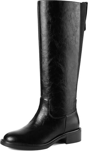 Knee High Boots for Women Round Toe Wide Calf Chunky Low Heel Pull On Riding Boots Comfortable Tall Campus Boots in Saudi Arabia