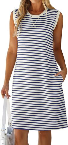 Glamaker Womens Summer Tshirt Dresses Casual Sleeveless Striped Shift Tank Short Sundress Boho Beach Vacation Outfits 2026 in Saudi Arabia