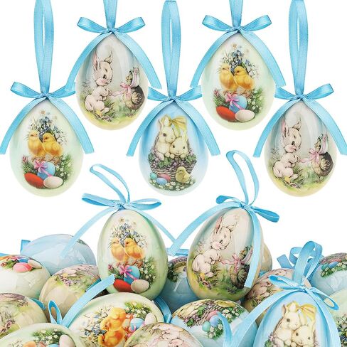 12 Pcs Easter Hanging Eggs Ornament Easter Tree Decorations Colorful Plastic Egg Ornaments for Tree Hanging Egg Ornament for Party Birthday Home Spring Holiday Decor in Saudi Arabia