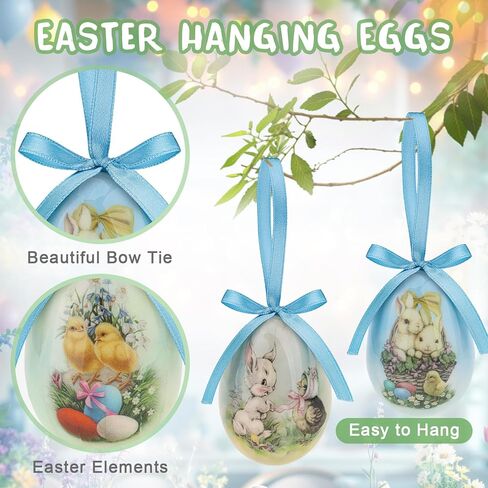 12 Pcs Easter Hanging Eggs Ornament Easter Tree Decorations Colorful Plastic Egg Ornaments for Tree Hanging Egg Ornament for Party Birthday Home Spring Holiday Decor in Saudi Arabia