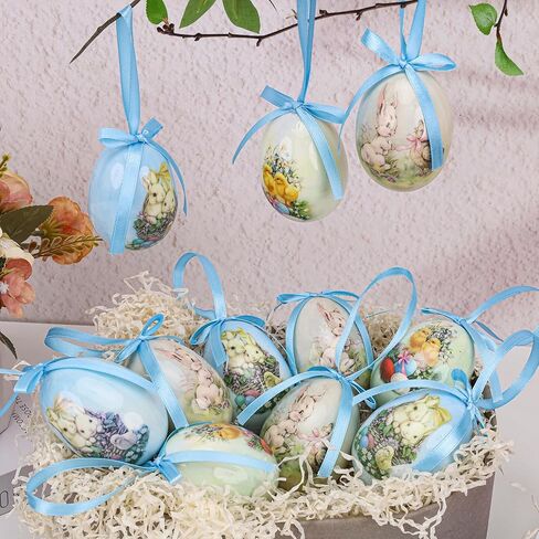 12 Pcs Easter Hanging Eggs Ornament Easter Tree Decorations Colorful Plastic Egg Ornaments for Tree Hanging Egg Ornament for Party Birthday Home Spring Holiday Decor in Saudi Arabia