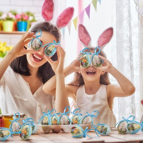 12 Pcs Easter Hanging Eggs Ornament Easter Tree Decorations Colorful Plastic Egg Ornaments for Tree Hanging Egg Ornament for Party Birthday Home Spring Holiday Decor in Saudi Arabia
