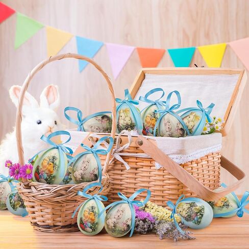 12 Pcs Easter Hanging Eggs Ornament Easter Tree Decorations Colorful Plastic Egg Ornaments for Tree Hanging Egg Ornament for Party Birthday Home Spring Holiday Decor in Saudi Arabia